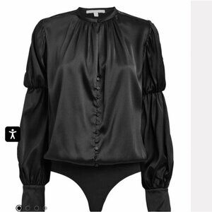Jonathan Simkhai Black Silk Puff Sleeve Bodysuit M